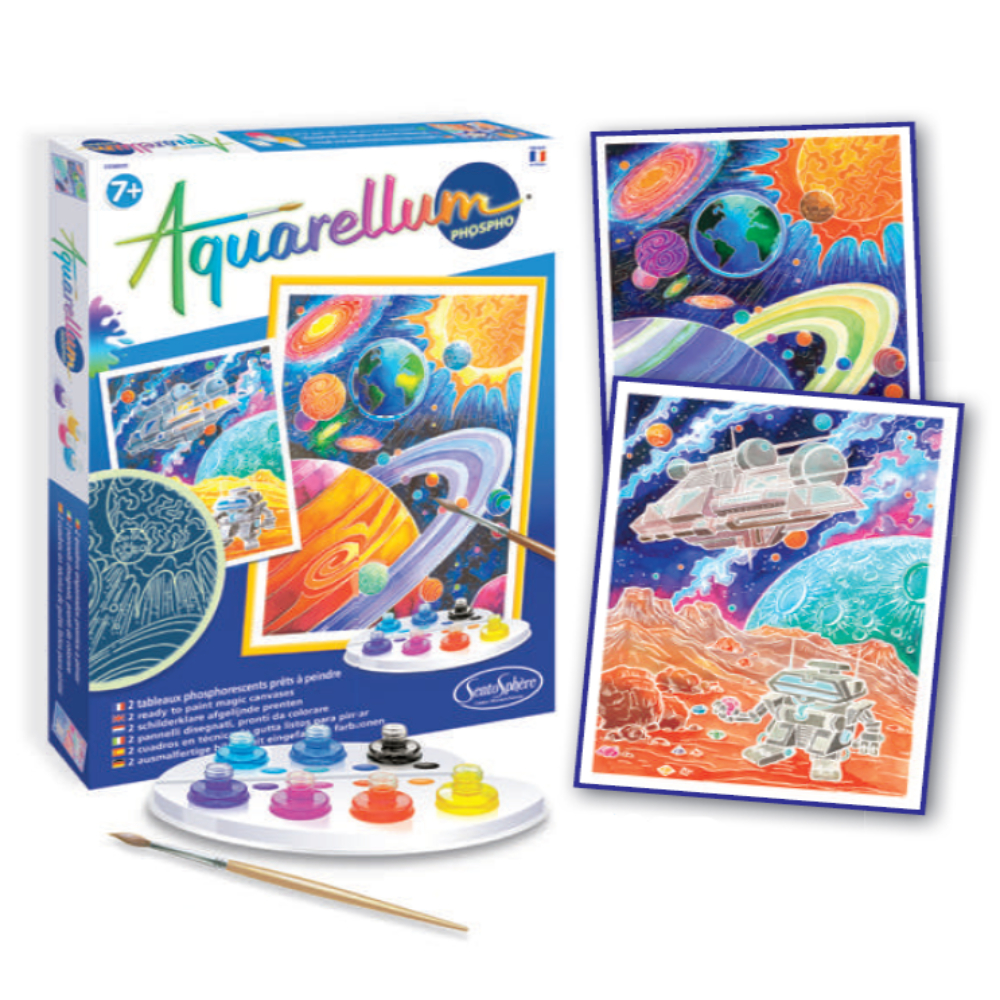 AQUARELLUM PHOSPHO COSMOS - Kit Peinture Phosphorescente - Loisir Créatif Enfant - Fabriqué En France